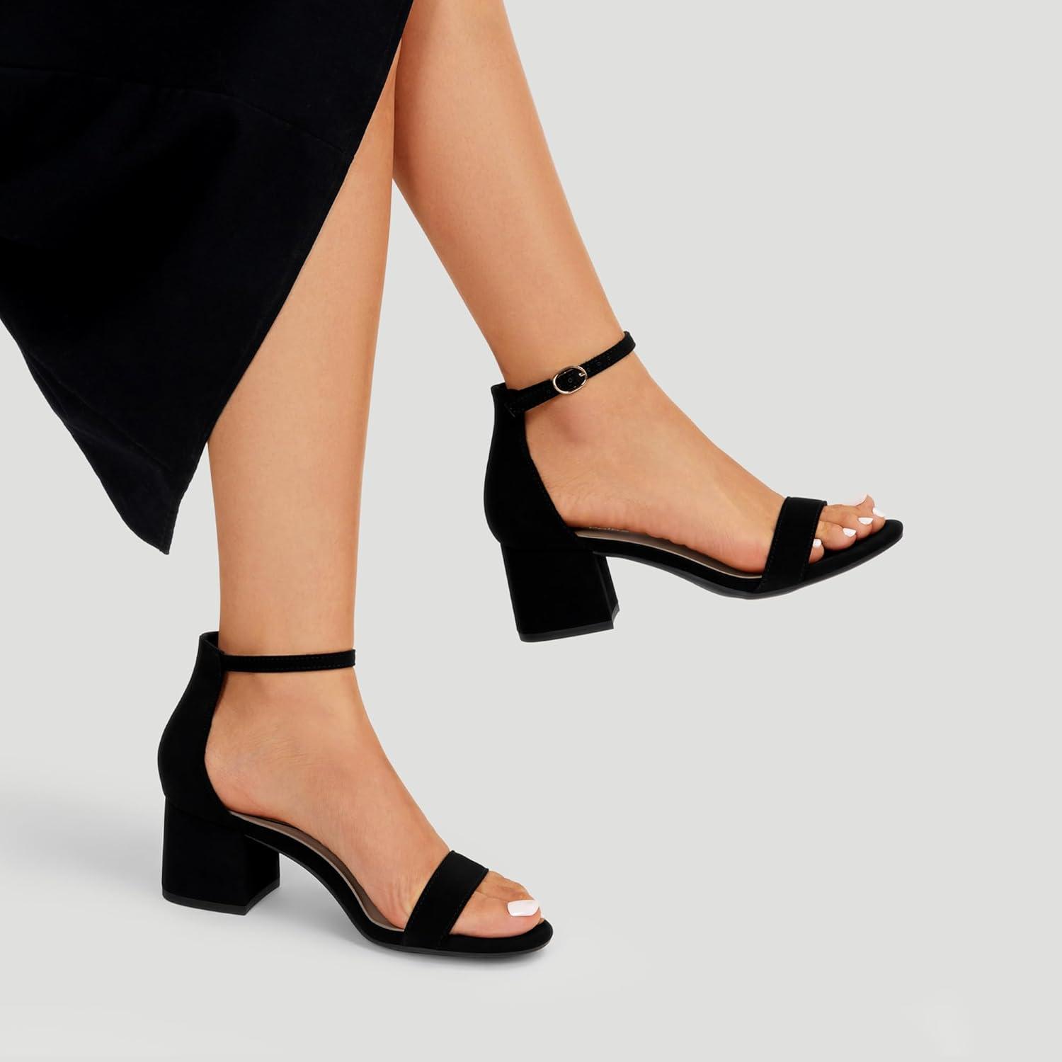 imageDREAM PAIRS Womens LowChunk Low Heel Pump SandalBlackNubuck
