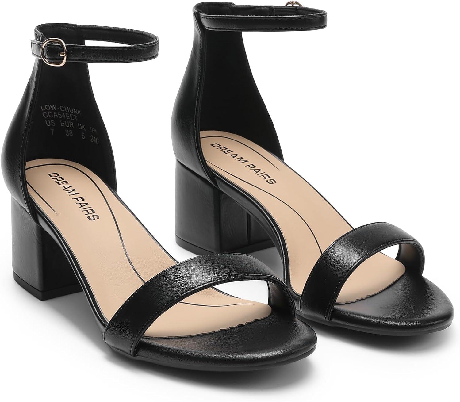 imageDREAM PAIRS Womens LowChunk Low Heel Pump SandalBlackPu