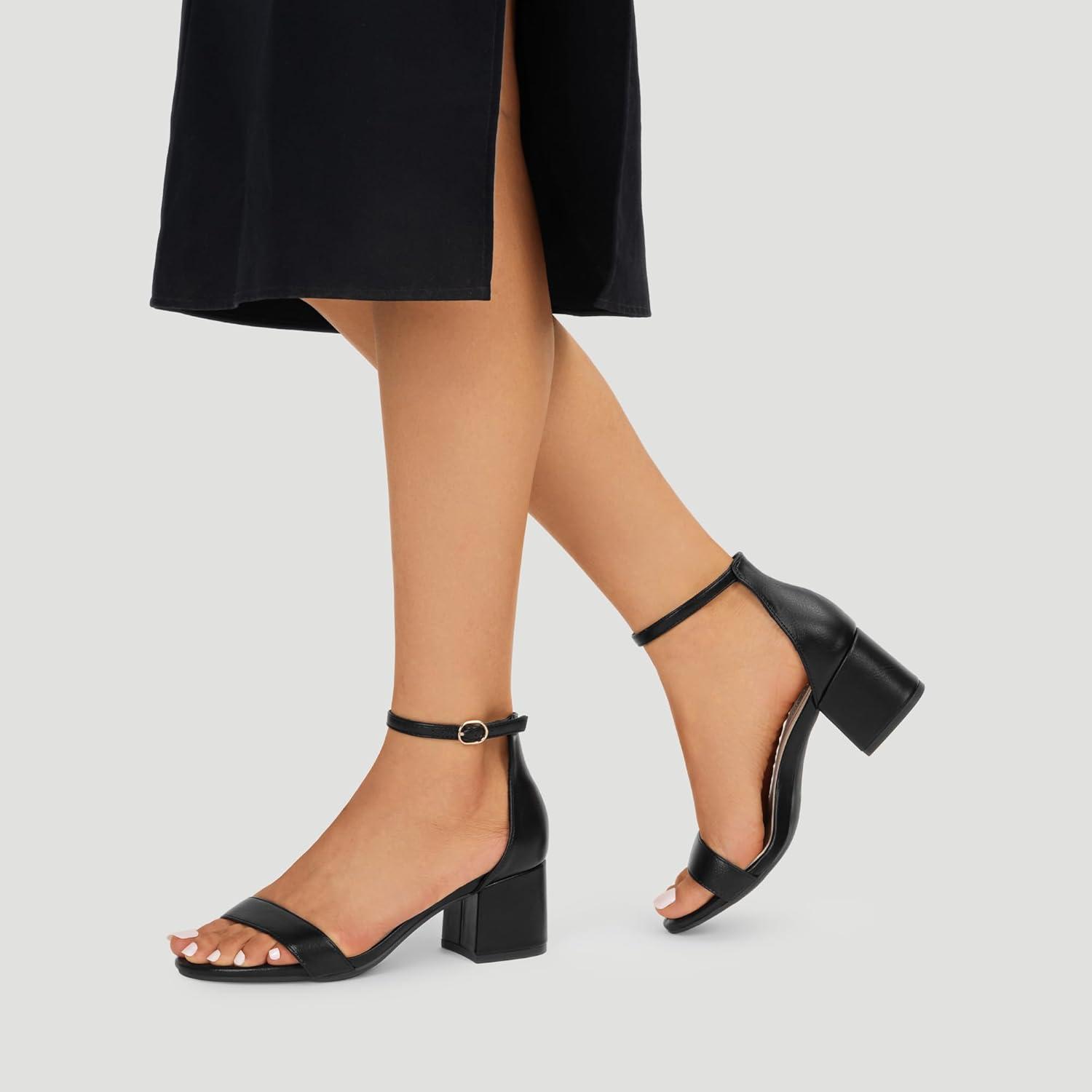 imageDREAM PAIRS Womens LowChunk Low Heel Pump SandalBlackPu