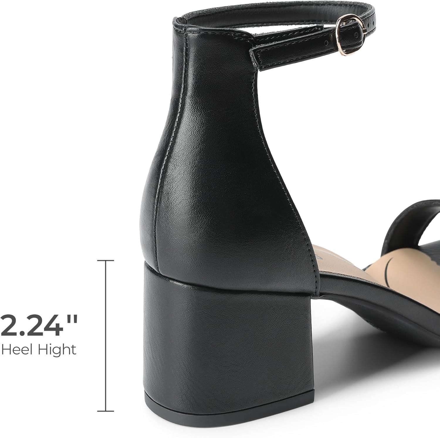 imageDREAM PAIRS Womens LowChunk Low Heel Pump SandalBlackPu