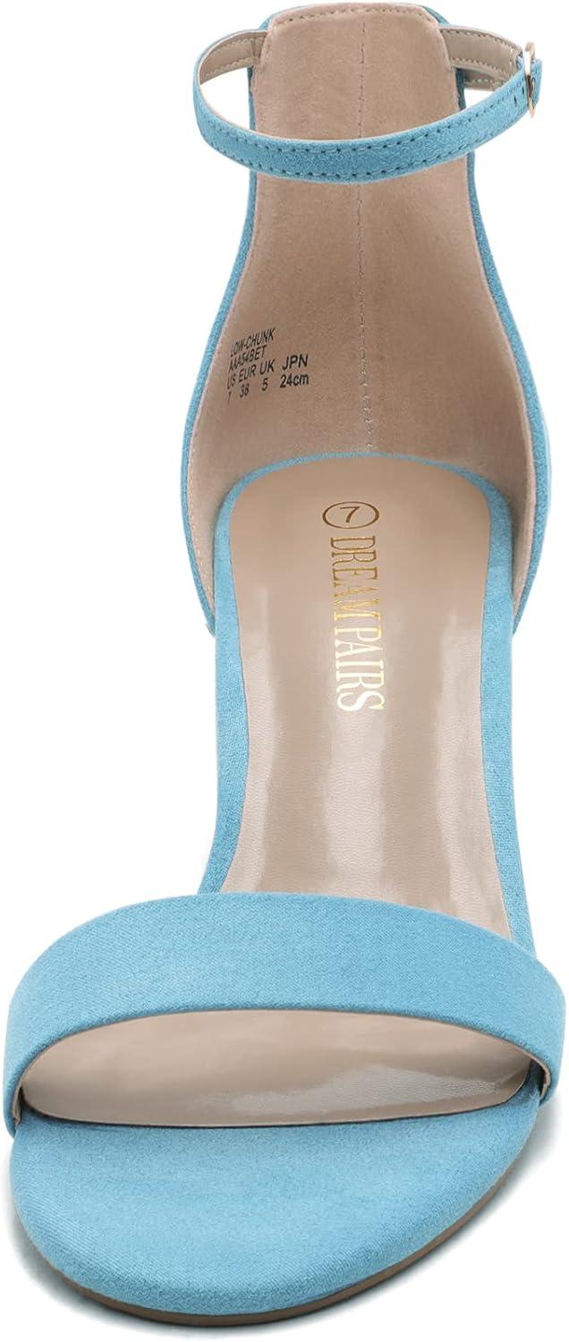 imageDREAM PAIRS Womens LowChunk Low Heel Pump SandalBlueSuede