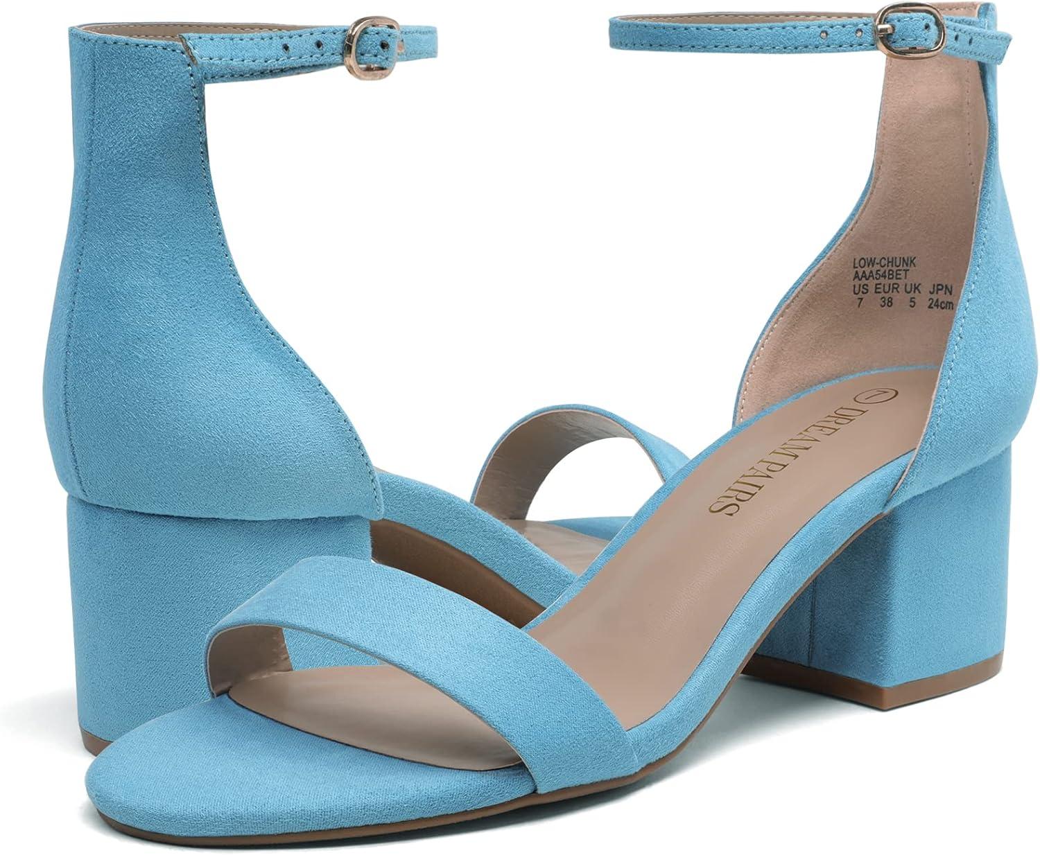 imageDREAM PAIRS Womens LowChunk Low Heel Pump SandalBlueSuede