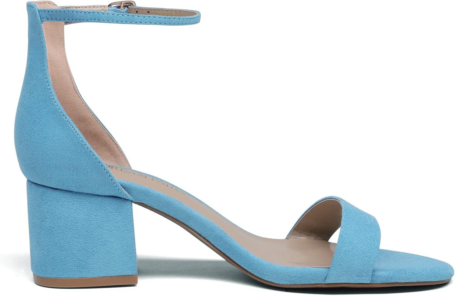 imageDREAM PAIRS Womens LowChunk Low Heel Pump SandalBlueSuede