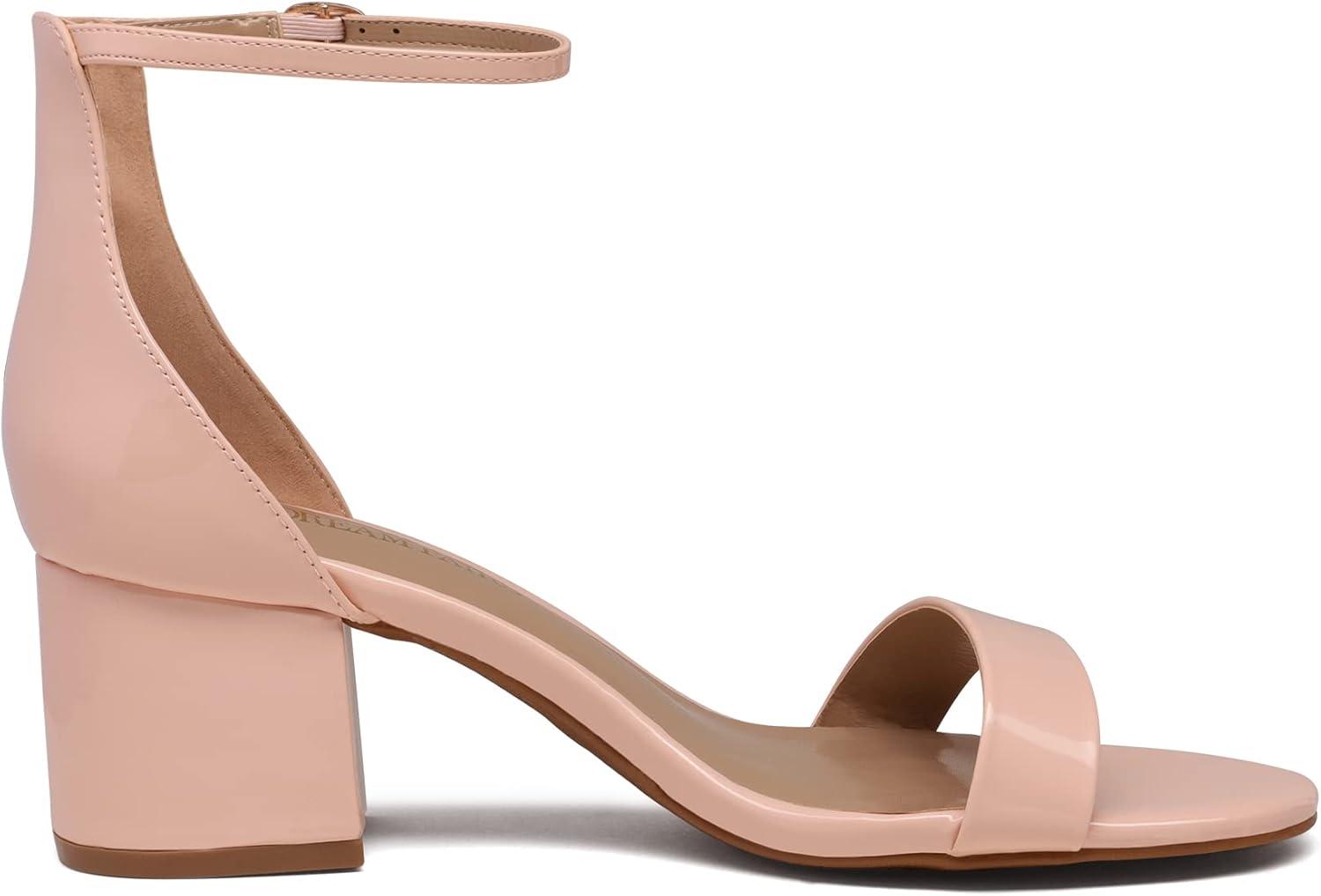 imageDREAM PAIRS Womens LowChunk Low Heel Pump SandalBlushPat