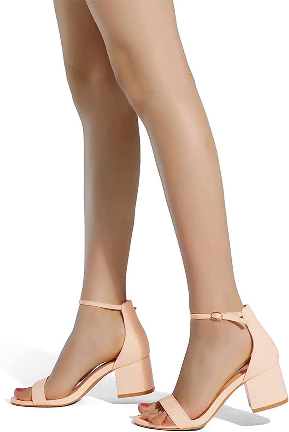 imageDREAM PAIRS Womens LowChunk Low Heel Pump SandalBlushPat