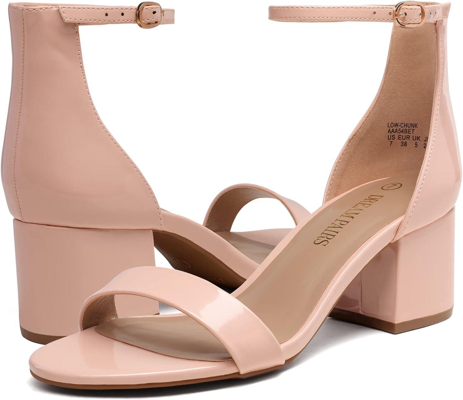 imageDREAM PAIRS Womens LowChunk Low Heel Pump SandalBlushPat