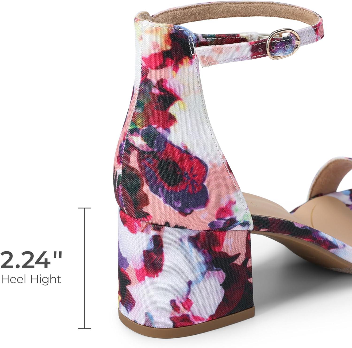 imageDREAM PAIRS Womens LowChunk Low Heel Pump SandalFloral