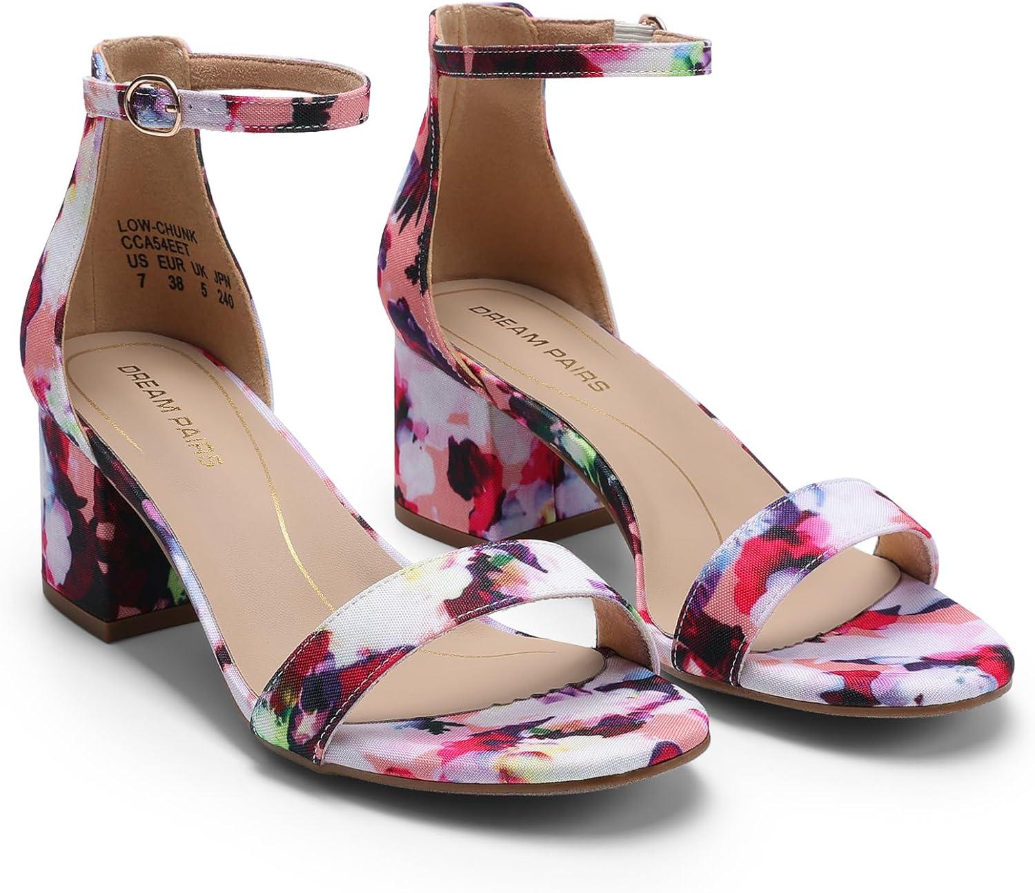 imageDREAM PAIRS Womens LowChunk Low Heel Pump SandalFloral