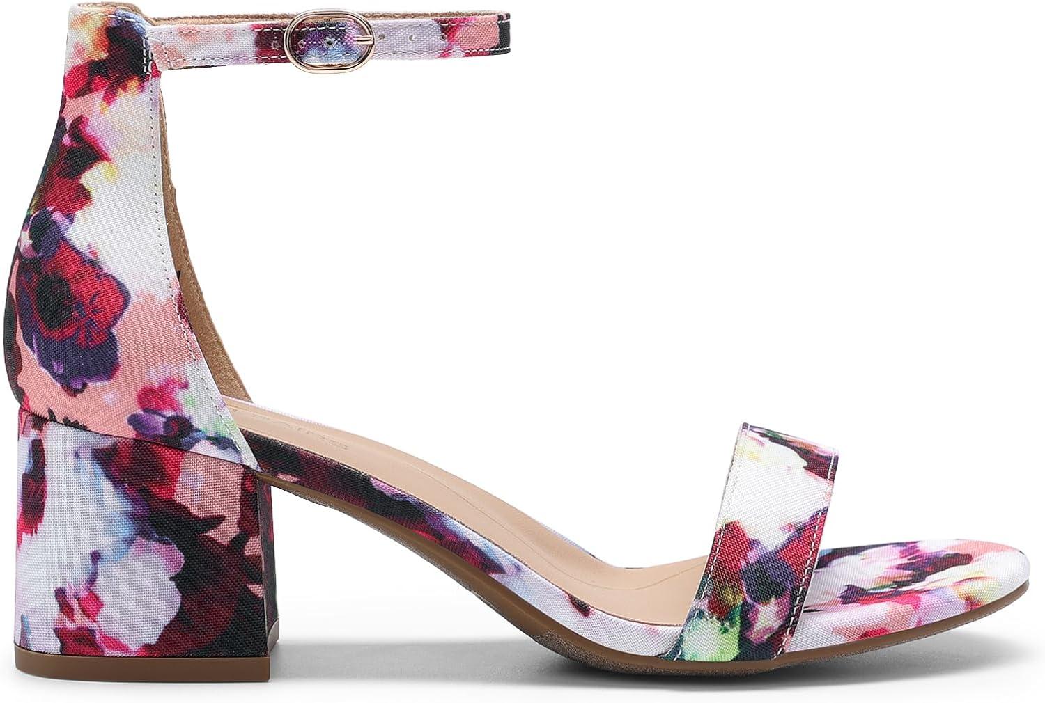 imageDREAM PAIRS Womens LowChunk Low Heel Pump SandalFloral