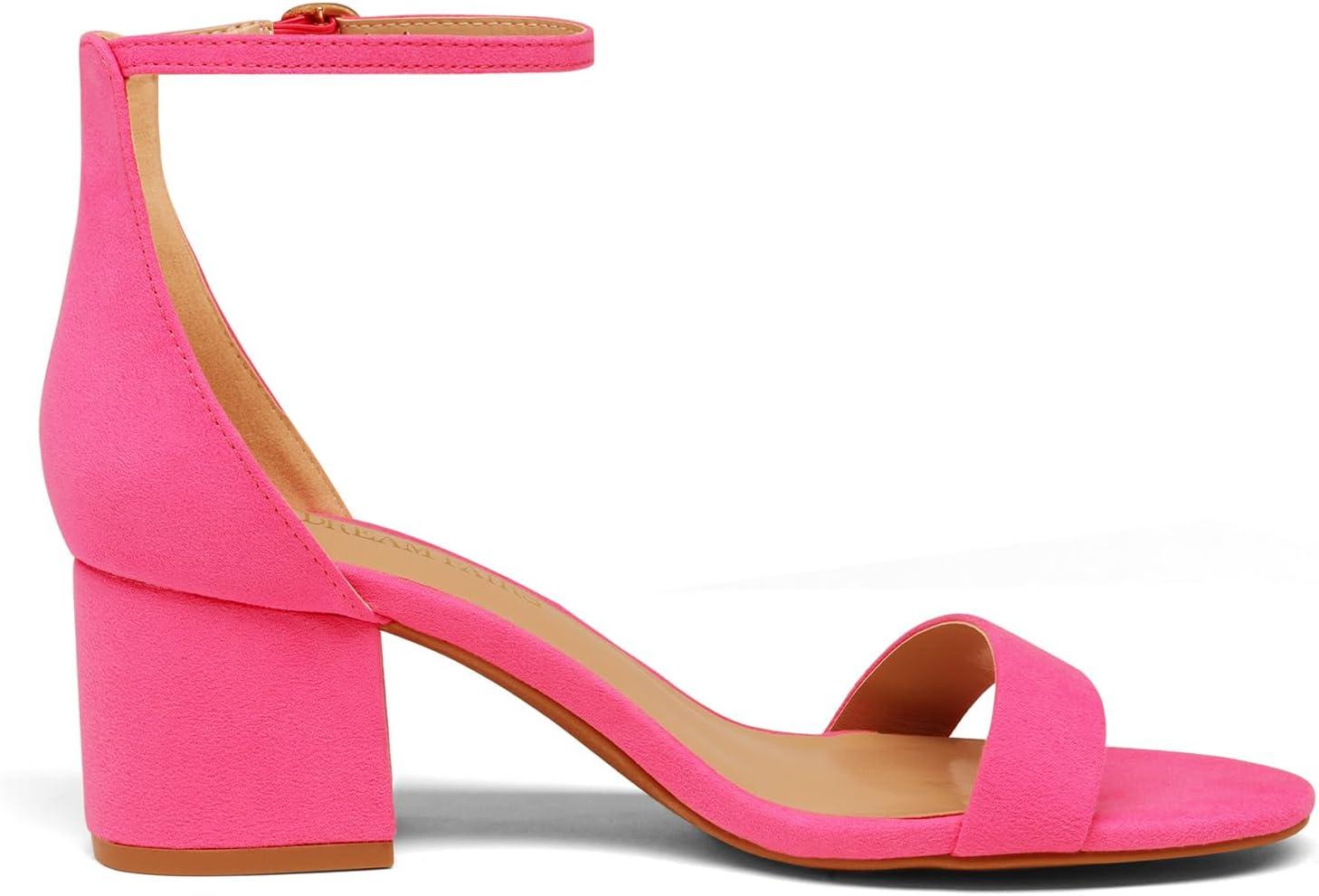 imageDREAM PAIRS Womens LowChunk Low Heel Pump SandalFuchsia