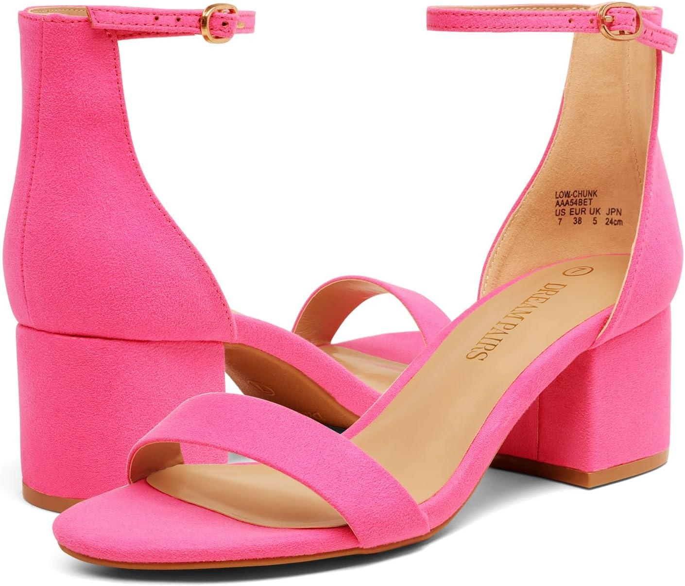 imageDREAM PAIRS Womens LowChunk Low Heel Pump SandalFuchsia