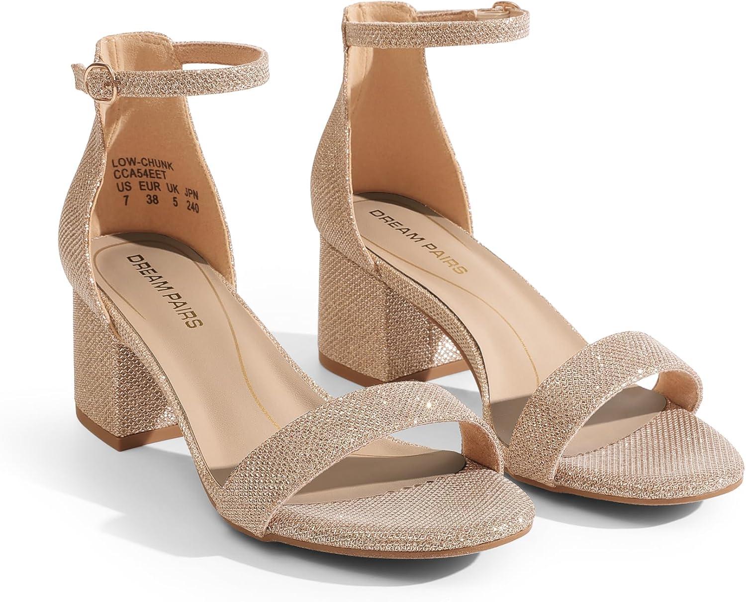 imageDREAM PAIRS Womens LowChunk Low Heel Pump SandalGoldGlitter