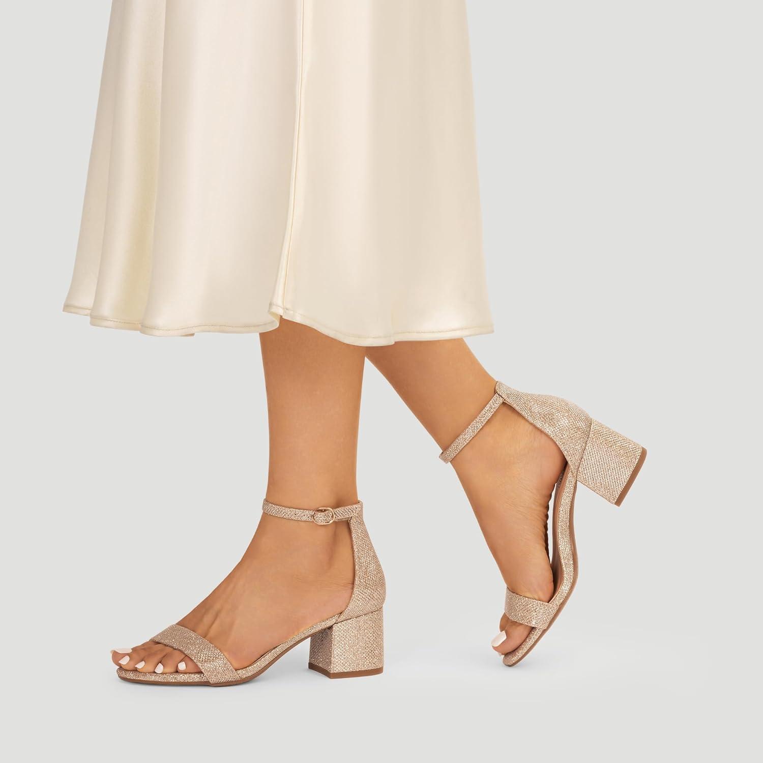 imageDREAM PAIRS Womens LowChunk Low Heel Pump SandalGoldGlitter