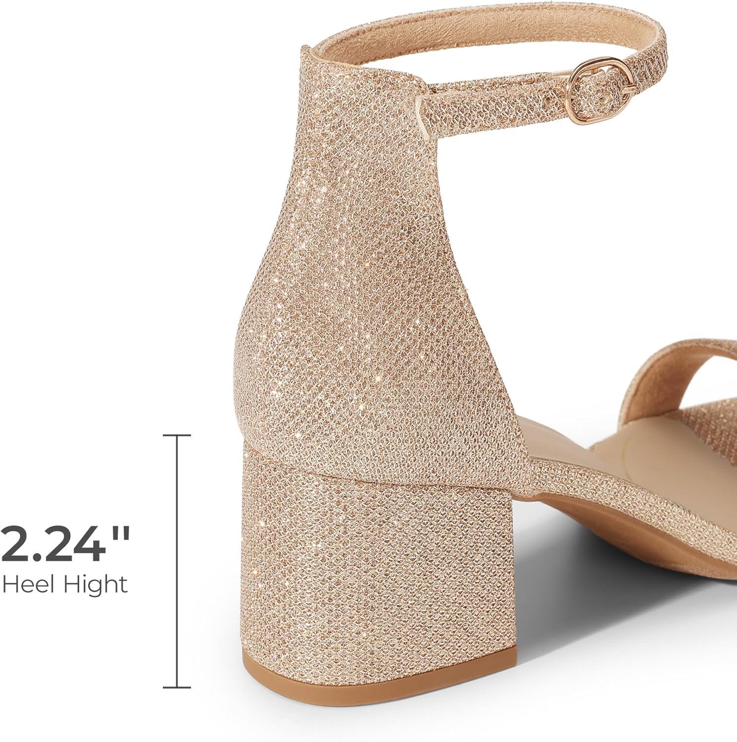 imageDREAM PAIRS Womens LowChunk Low Heel Pump SandalGoldGlitter