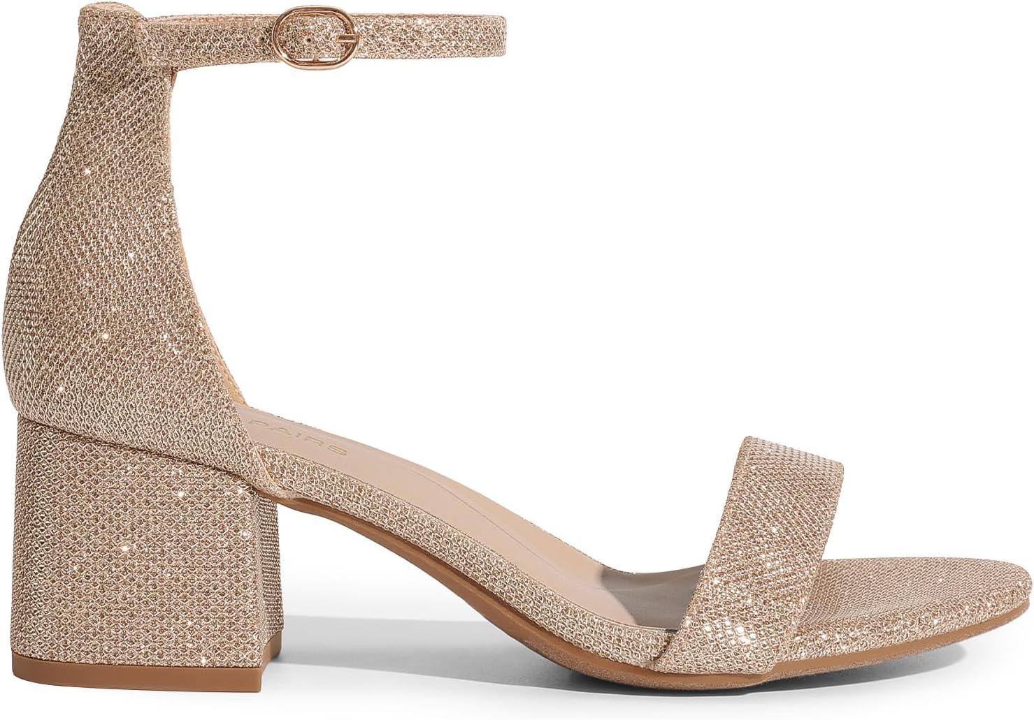 imageDREAM PAIRS Womens LowChunk Low Heel Pump SandalGoldGlitter