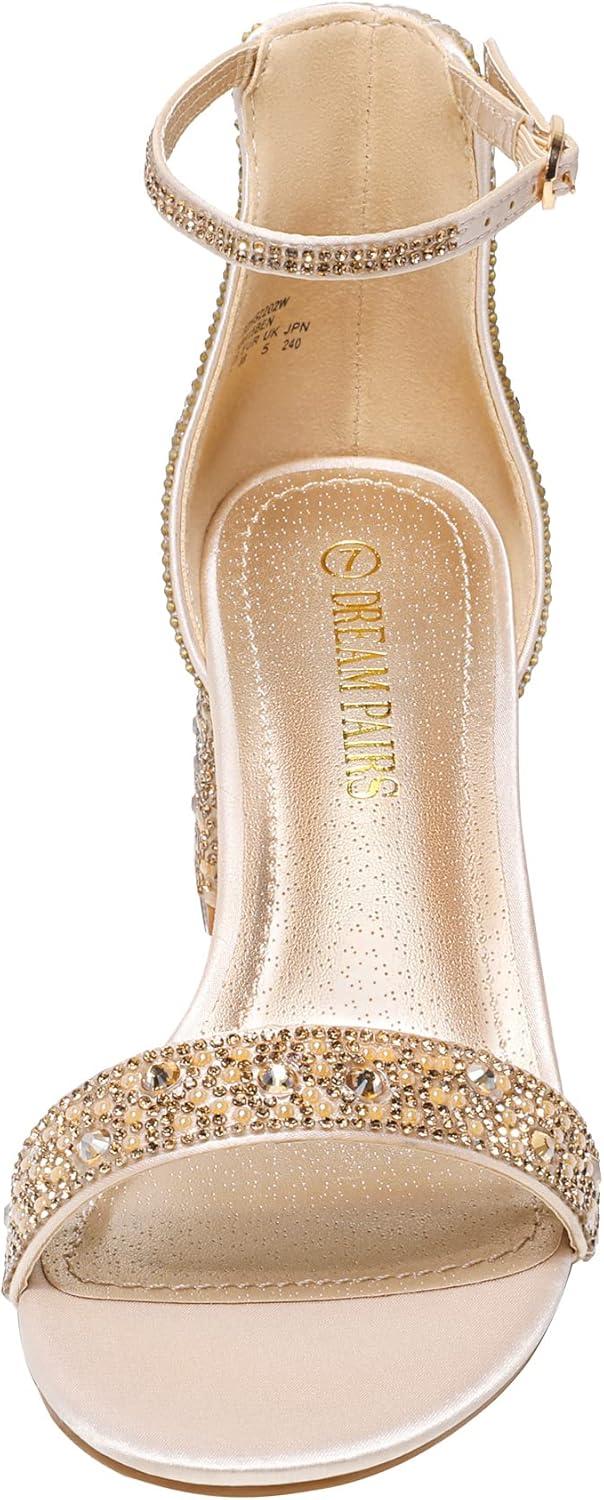 imageDREAM PAIRS Womens LowChunk Low Heel Pump SandalGoldRhinestone