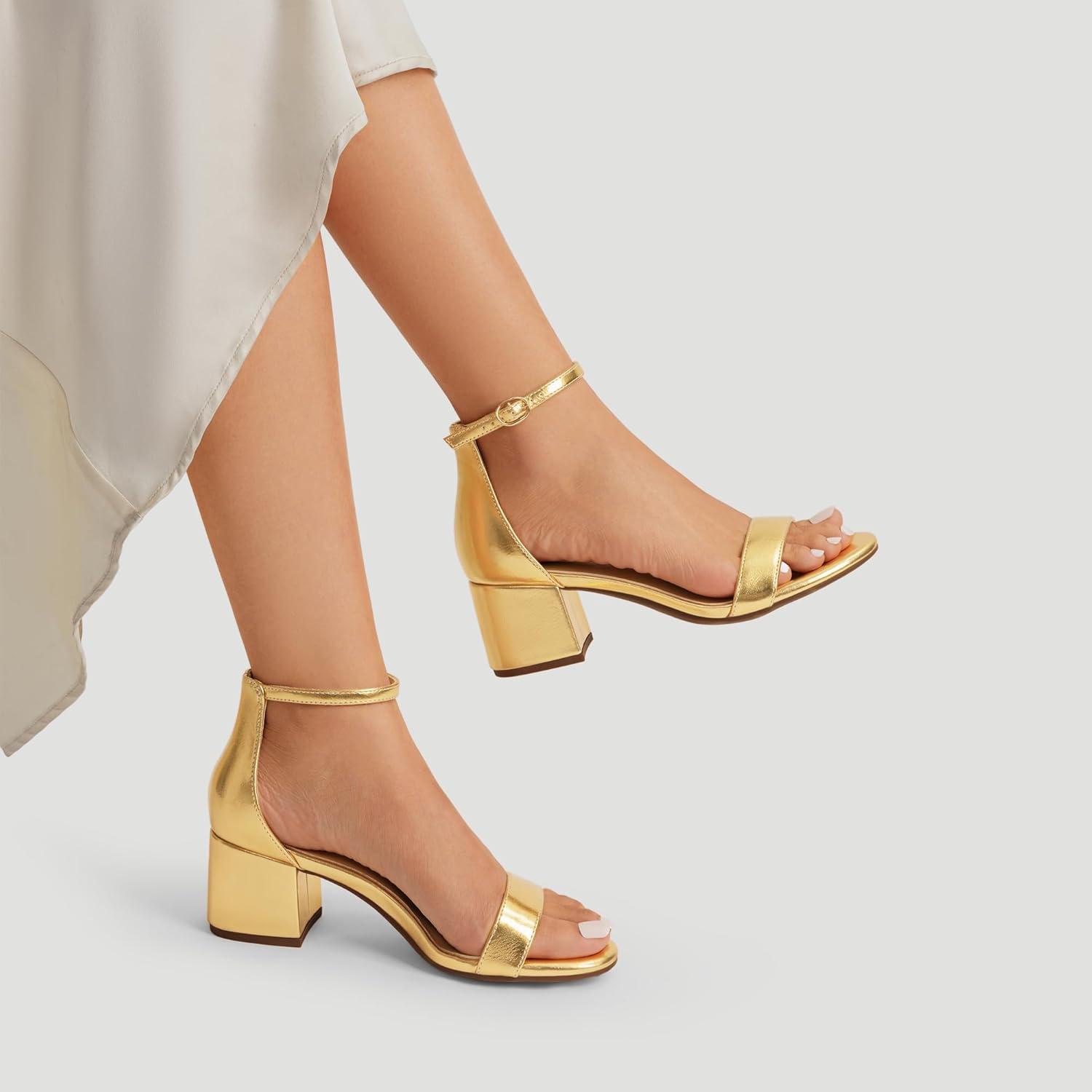 imageDREAM PAIRS Womens LowChunk Low Heel Pump SandalGoldmetallic