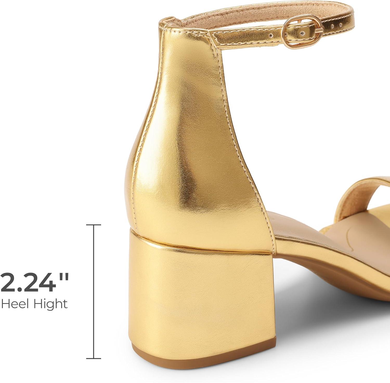 imageDREAM PAIRS Womens LowChunk Low Heel Pump SandalGoldmetallic