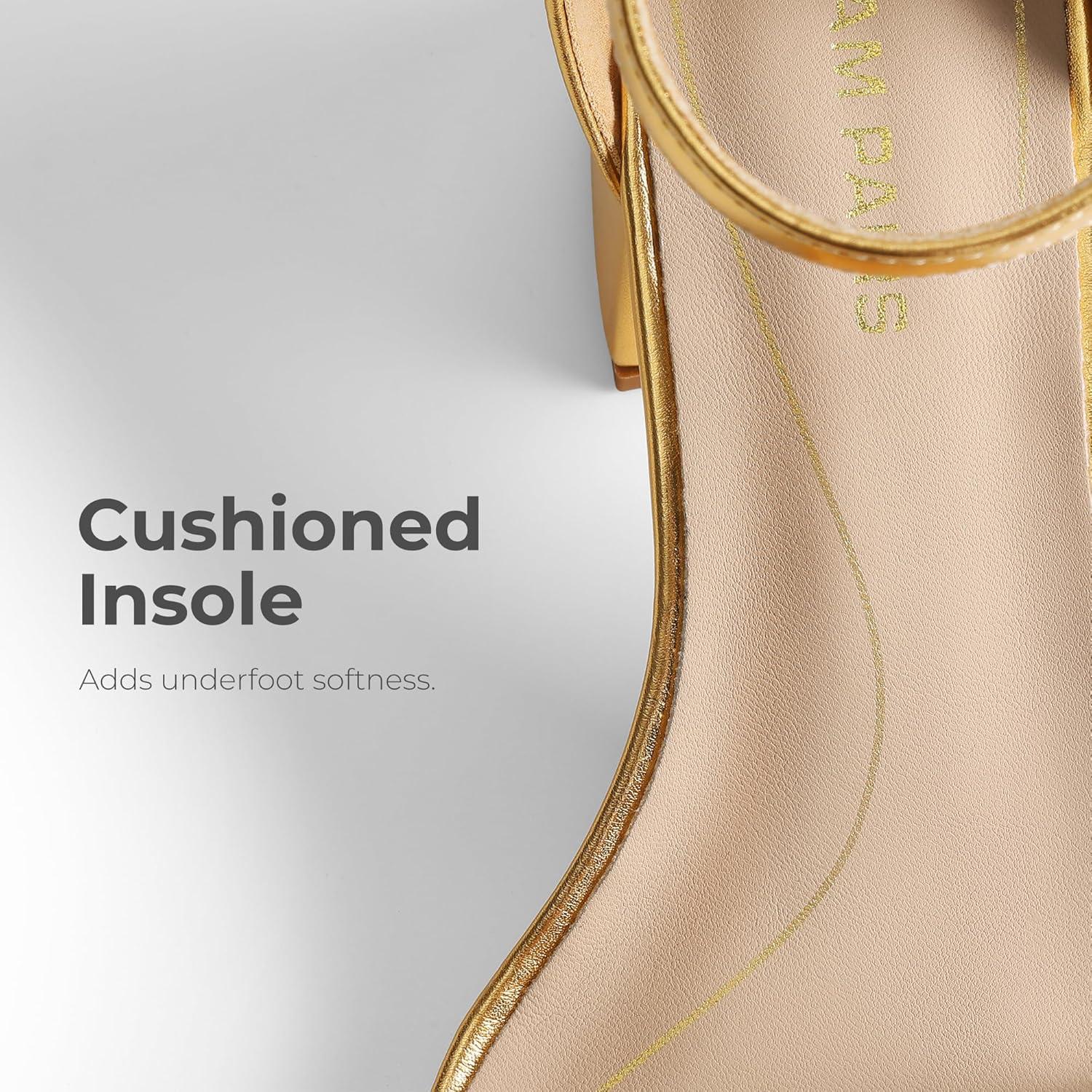 imageDREAM PAIRS Womens LowChunk Low Heel Pump SandalGoldmetallic