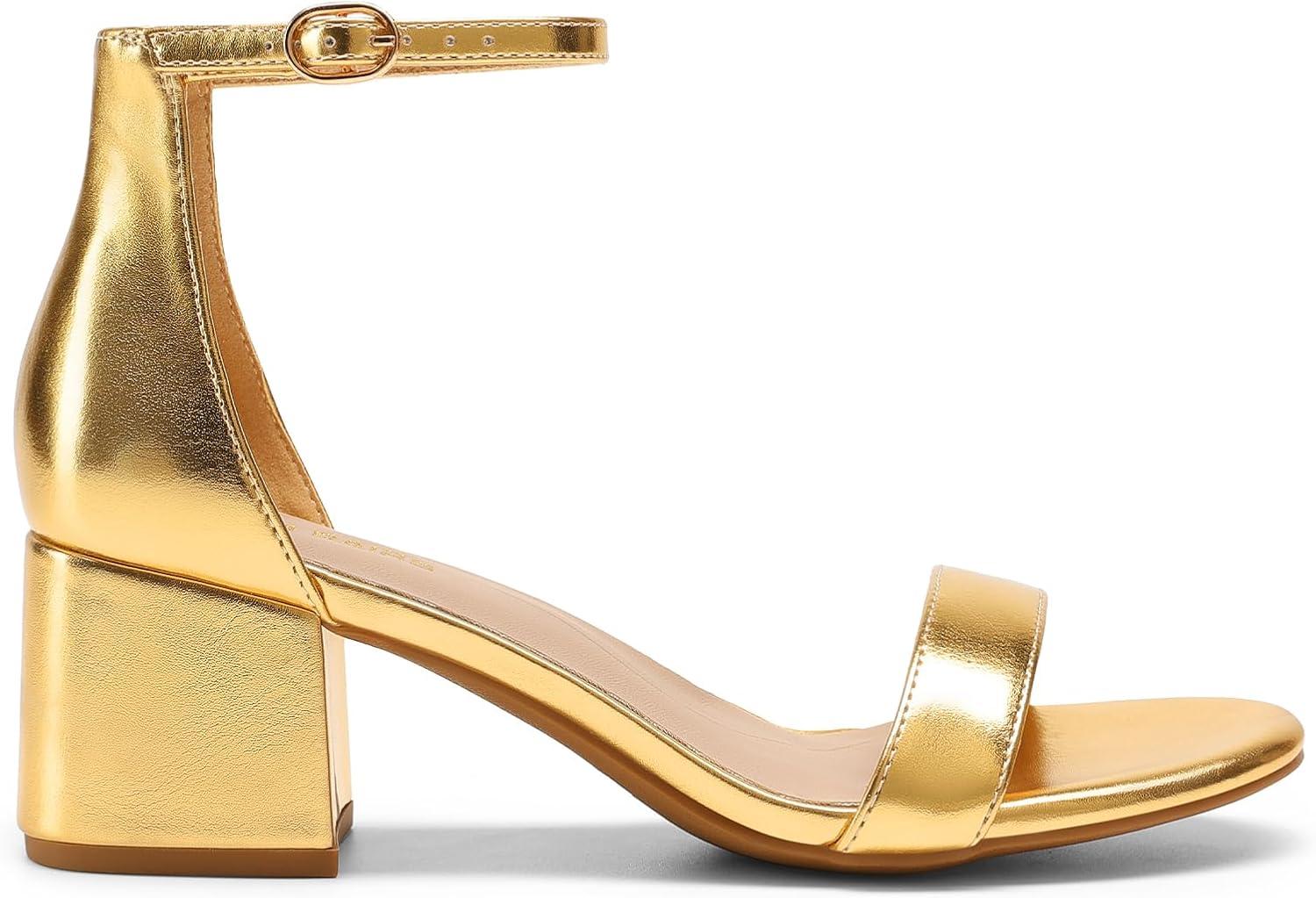 imageDREAM PAIRS Womens LowChunk Low Heel Pump SandalGoldmetallic