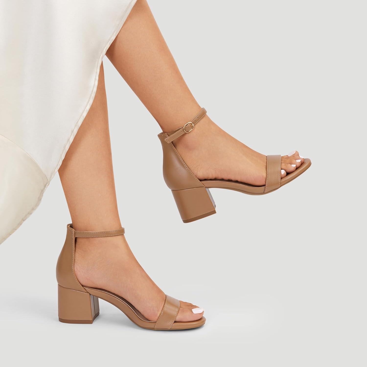 imageDREAM PAIRS Womens LowChunk Low Heel Pump SandalNudePu