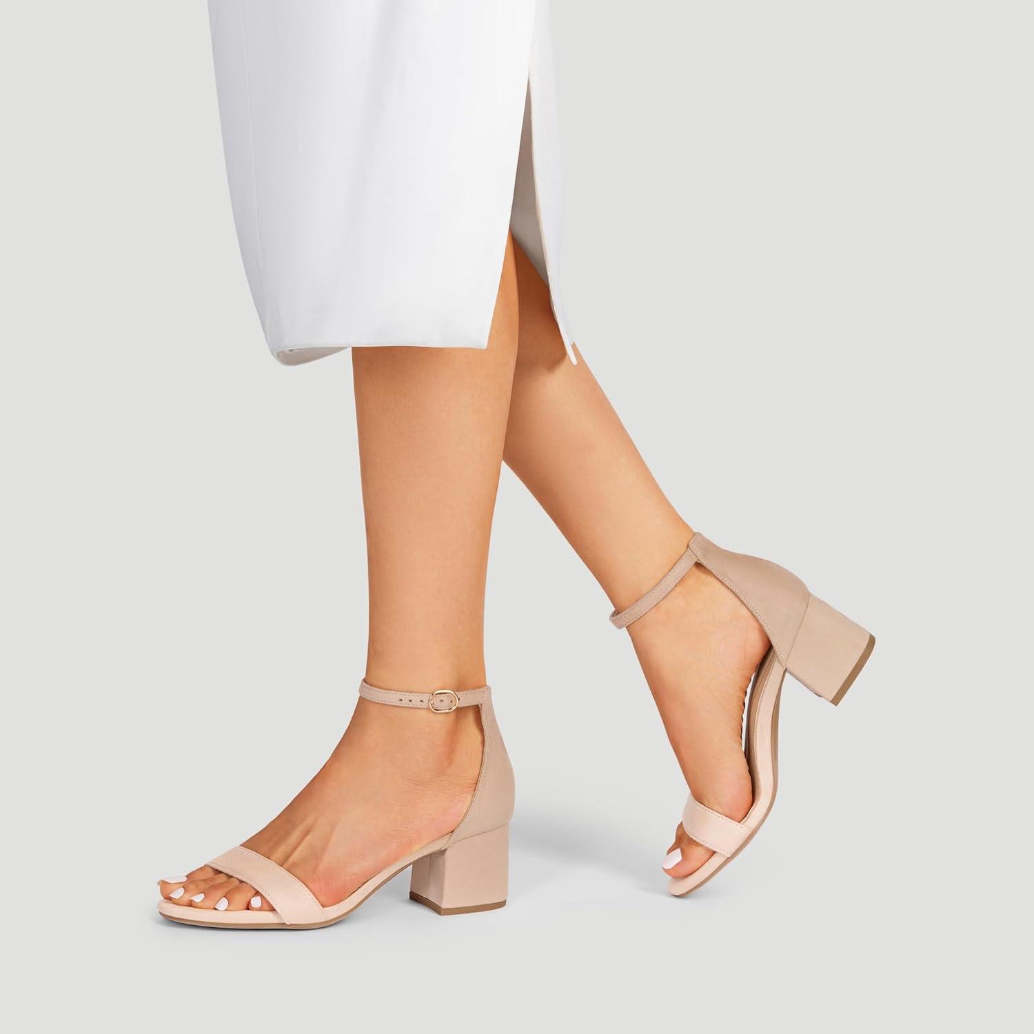 imageDREAM PAIRS Womens LowChunk Low Heel Pump SandalNudesuede
