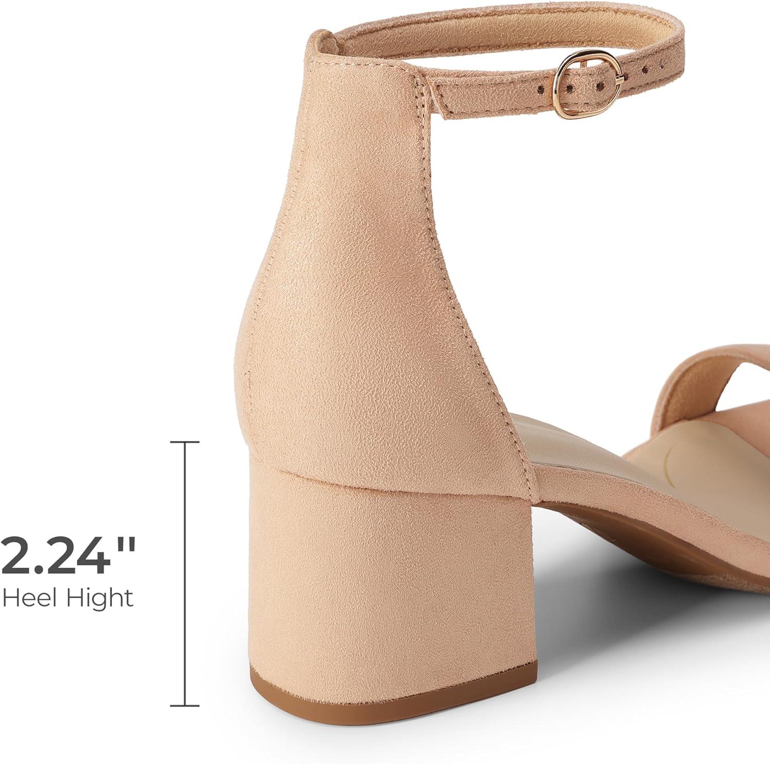 imageDREAM PAIRS Womens LowChunk Low Heel Pump SandalNudesuede