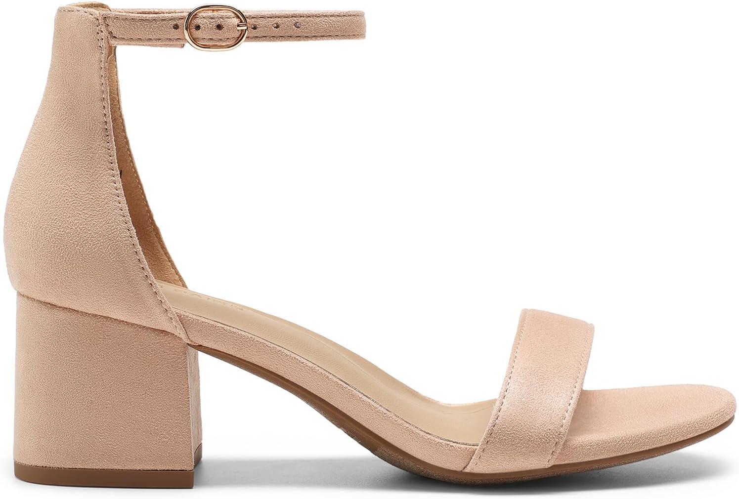 imageDREAM PAIRS Womens LowChunk Low Heel Pump SandalNudesuede