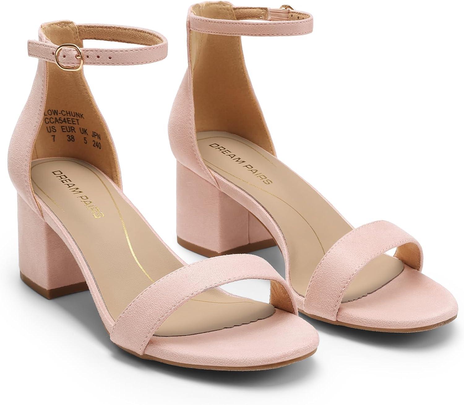 imageDREAM PAIRS Womens LowChunk Low Heel Pump SandalPinkSuede