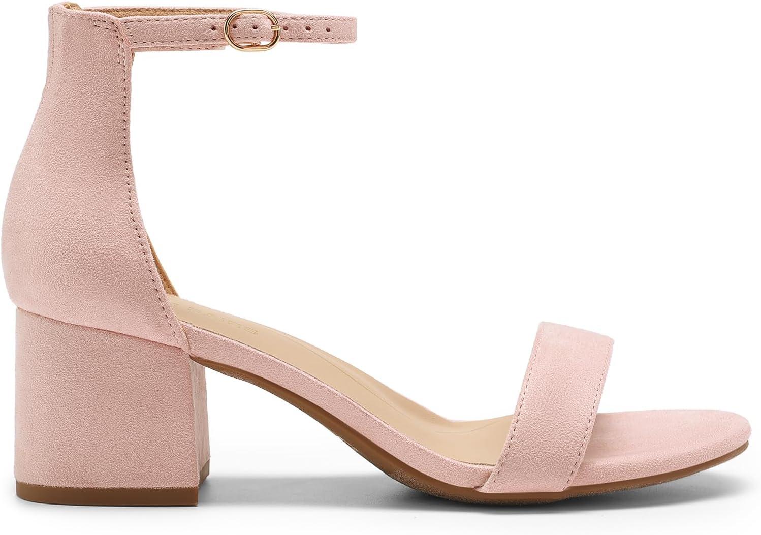imageDREAM PAIRS Womens LowChunk Low Heel Pump SandalPinkSuede
