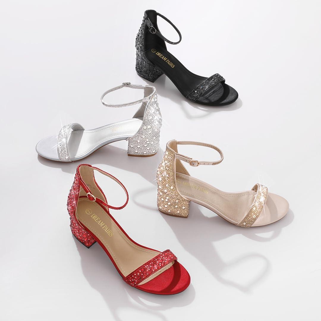 imageDREAM PAIRS Womens LowChunk Low Heel Pump SandalRedRhinestone