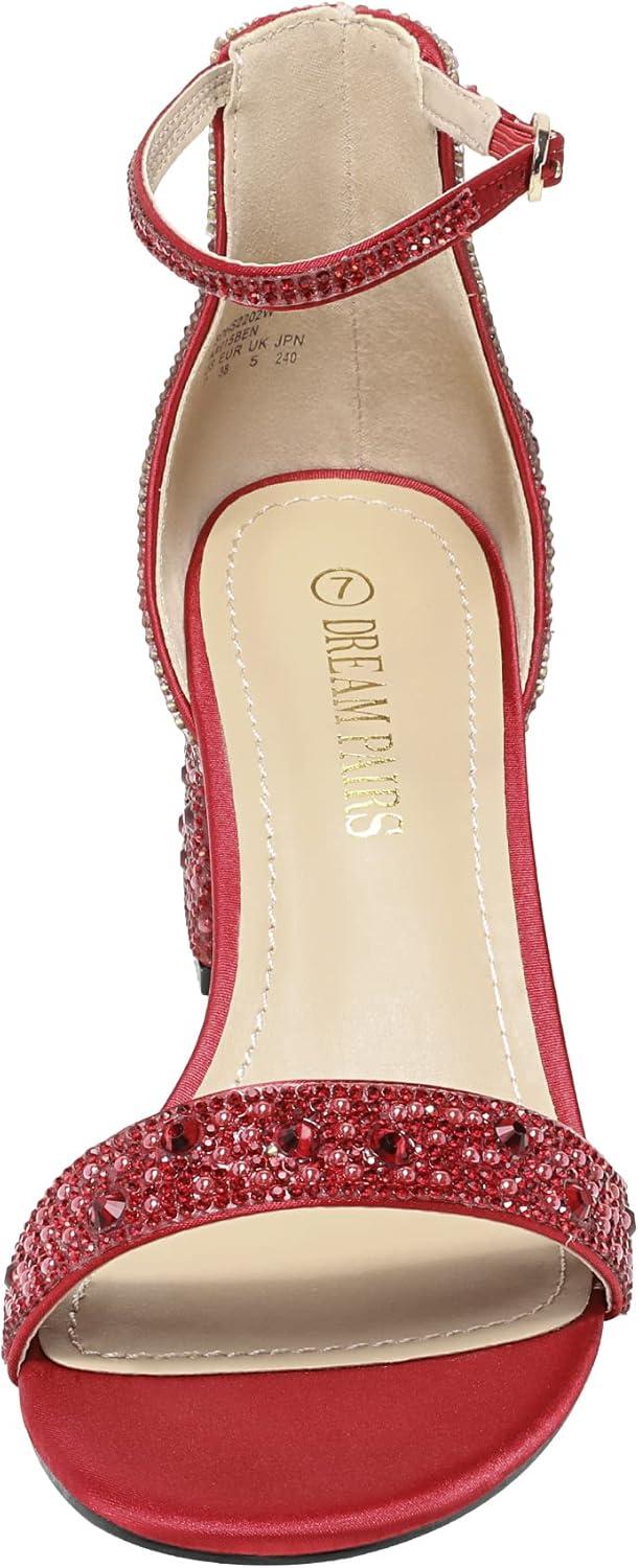 imageDREAM PAIRS Womens LowChunk Low Heel Pump SandalRedRhinestone
