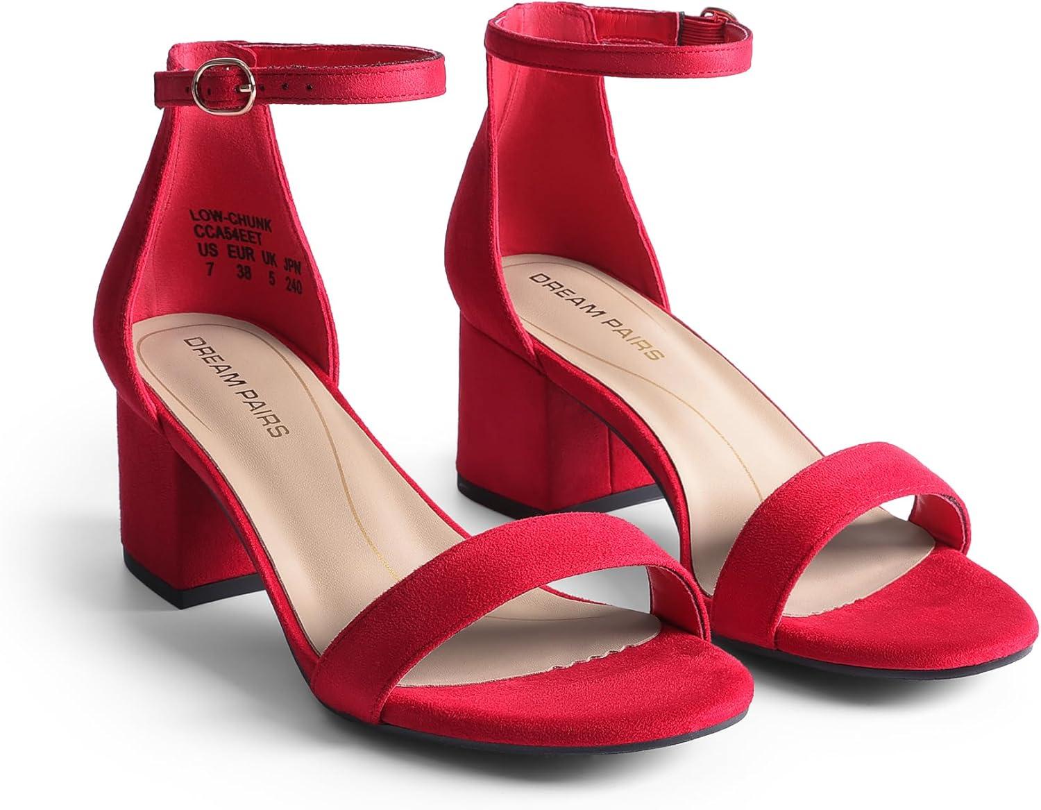 imageDREAM PAIRS Womens LowChunk Low Heel Pump SandalRedSuede