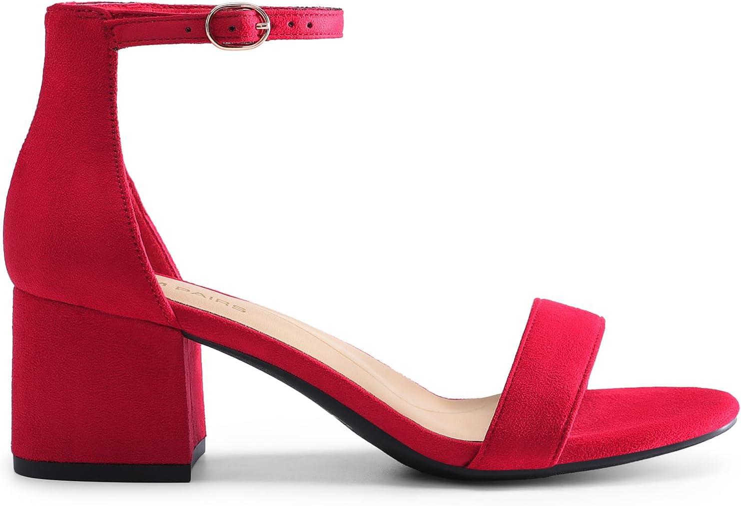 imageDREAM PAIRS Womens LowChunk Low Heel Pump SandalRedSuede