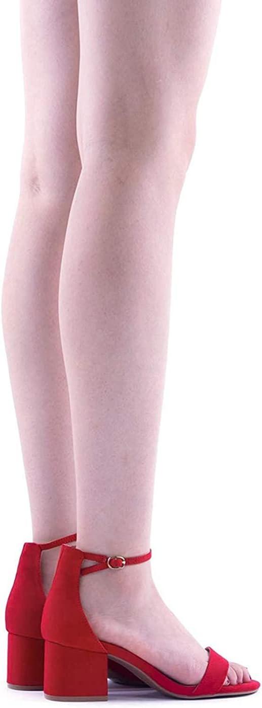 imageDREAM PAIRS Womens LowChunk Low Heel Pump SandalRedSuede