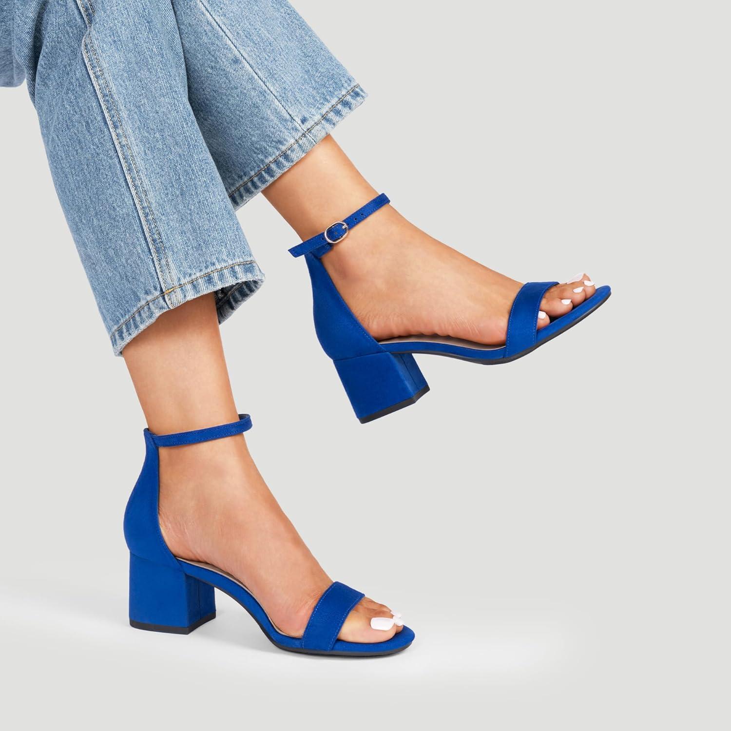 imageDREAM PAIRS Womens LowChunk Low Heel Pump SandalRoyalBlue