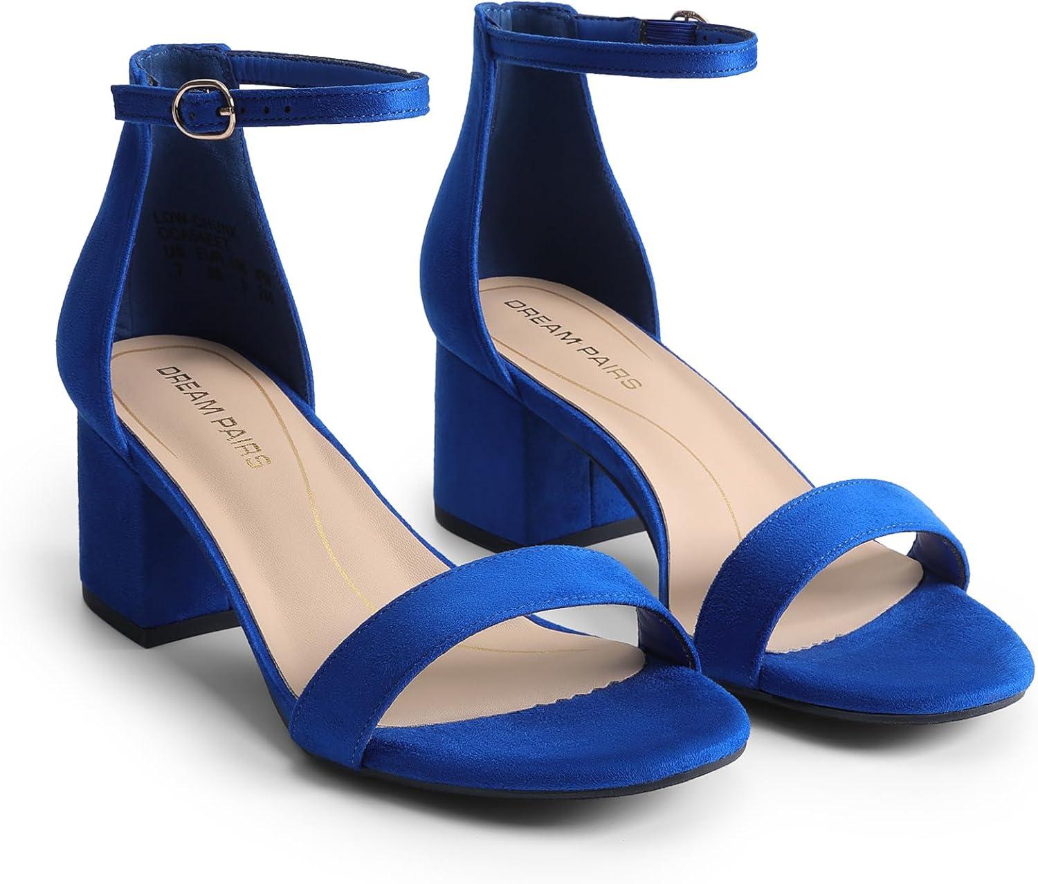 imageDREAM PAIRS Womens LowChunk Low Heel Pump SandalRoyalBlue