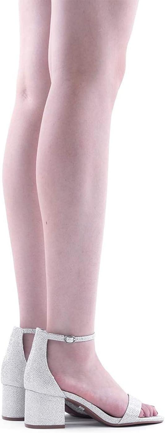 imageDREAM PAIRS Womens LowChunk Low Heel Pump SandalSilverGlitter