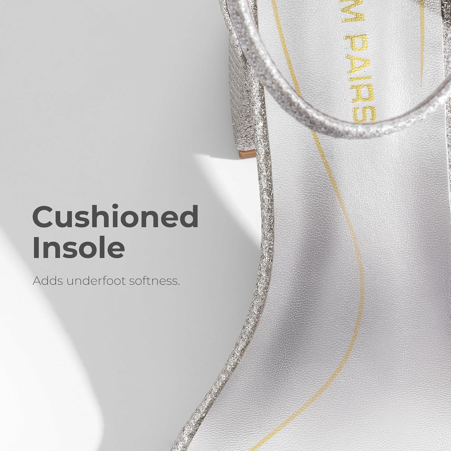 imageDREAM PAIRS Womens LowChunk Low Heel Pump SandalSilverGlitter