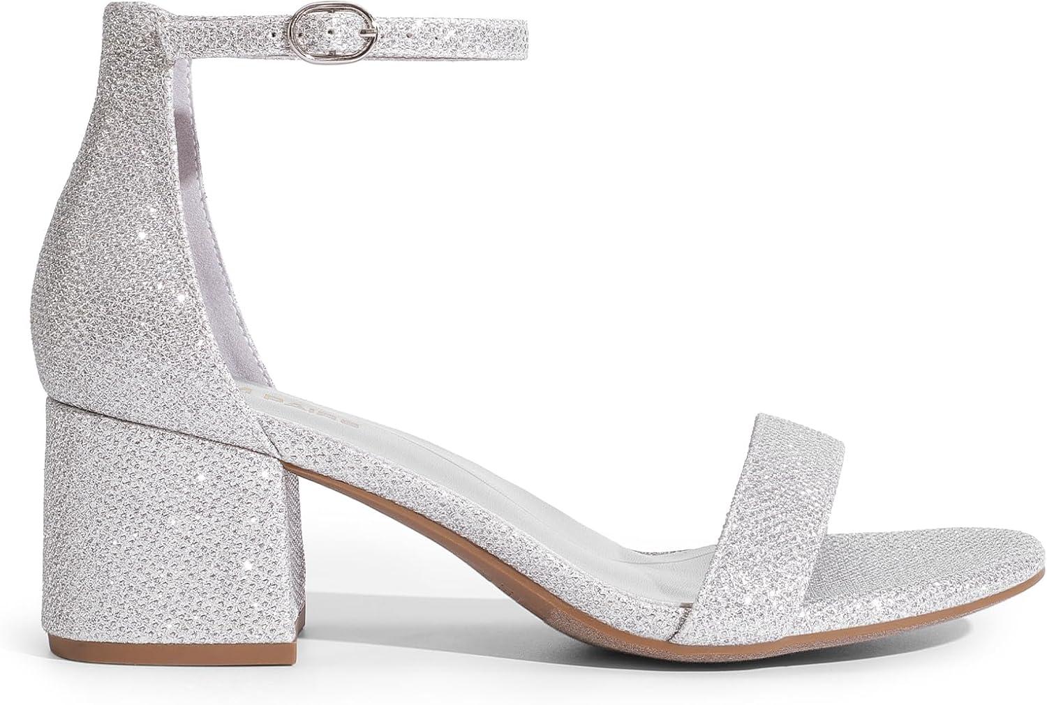 imageDREAM PAIRS Womens LowChunk Low Heel Pump SandalSilverGlitter