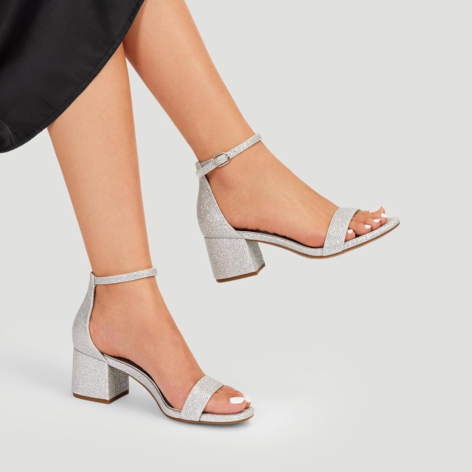 imageDREAM PAIRS Womens LowChunk Low Heel Pump SandalSilverGlitter