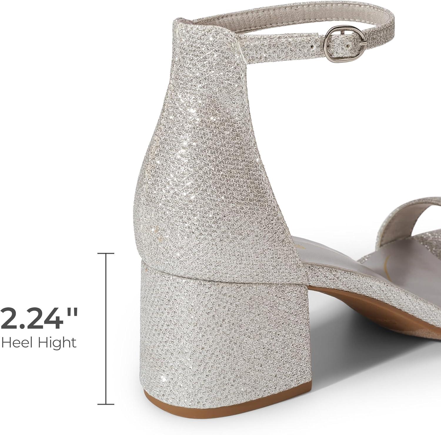 imageDREAM PAIRS Womens LowChunk Low Heel Pump SandalSilverGlitter