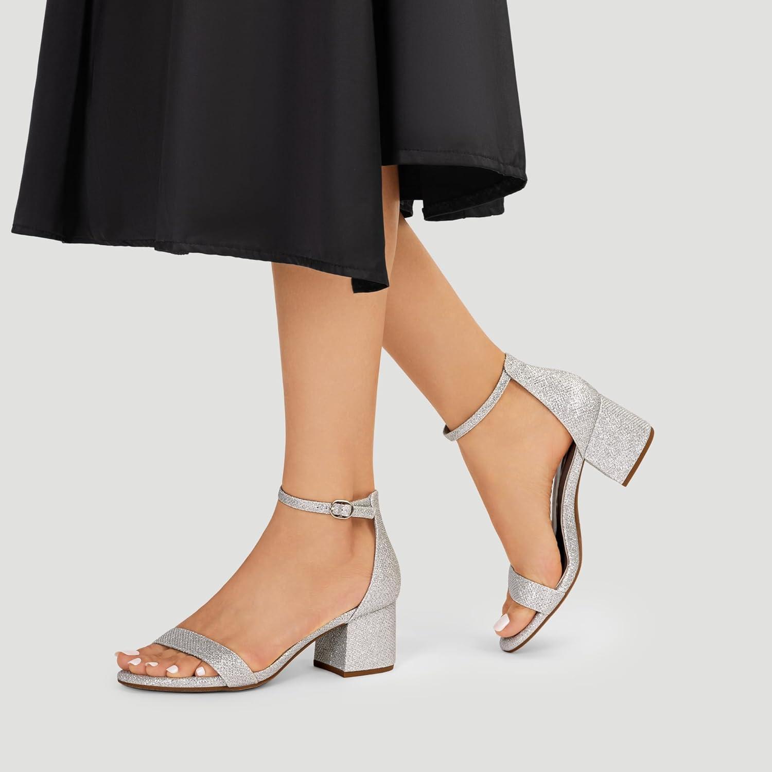 imageDREAM PAIRS Womens LowChunk Low Heel Pump SandalSilverGlitter