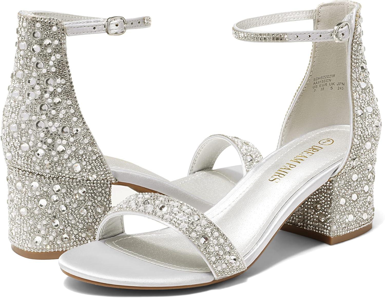 imageDREAM PAIRS Womens LowChunk Low Heel Pump SandalSilverRhinestone