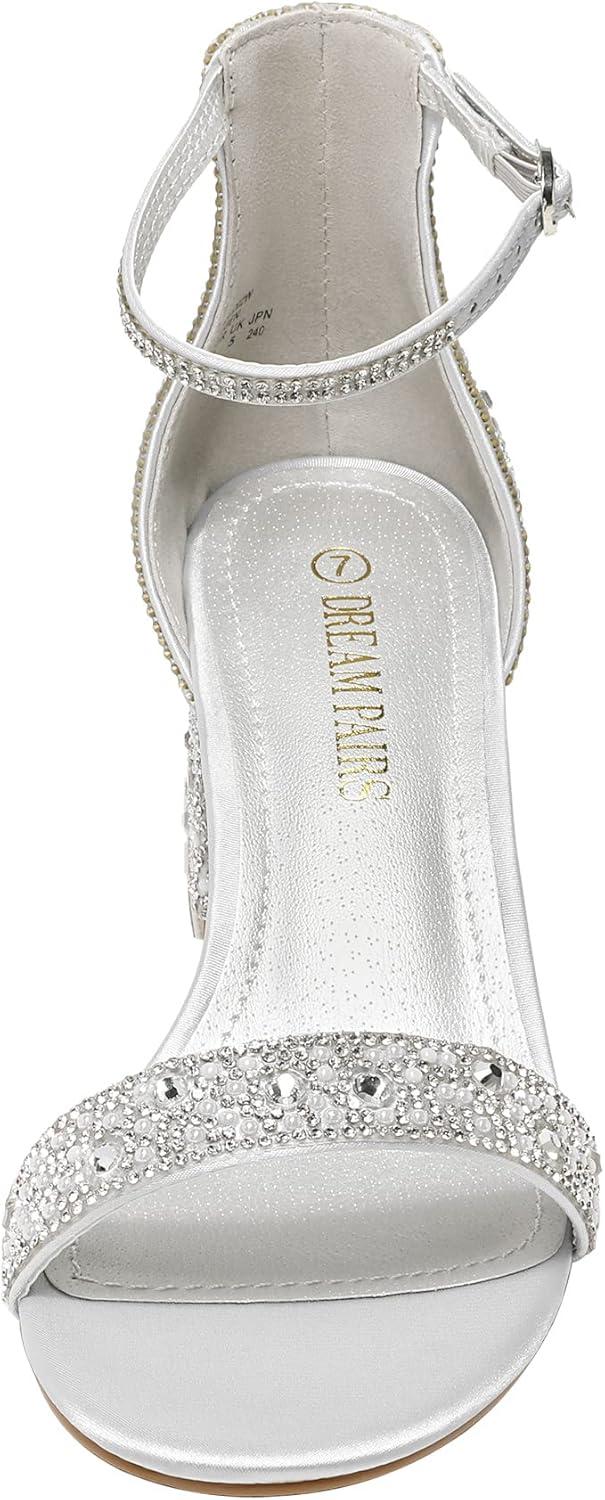 imageDREAM PAIRS Womens LowChunk Low Heel Pump SandalSilverRhinestone