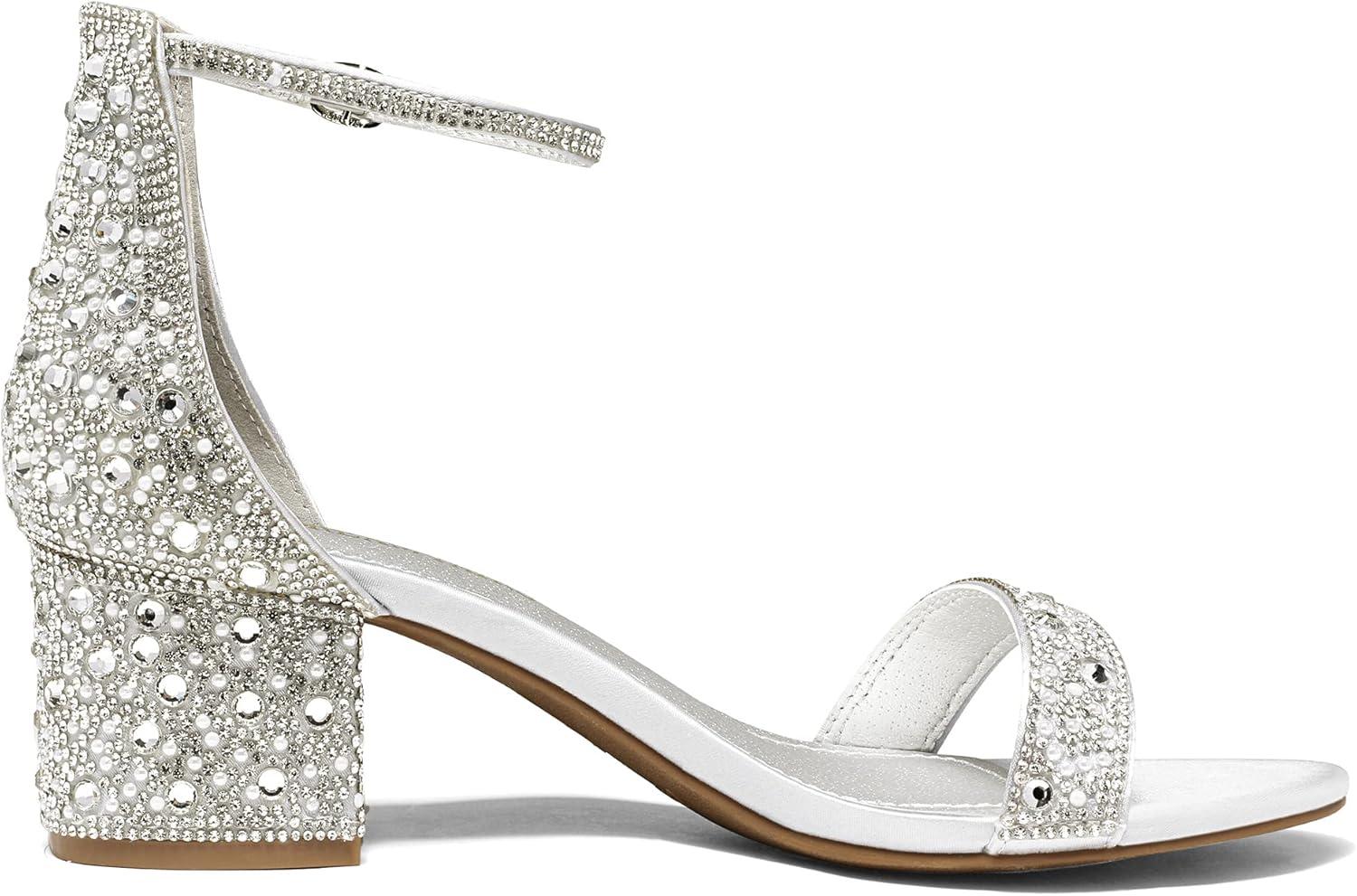 imageDREAM PAIRS Womens LowChunk Low Heel Pump SandalSilverRhinestone