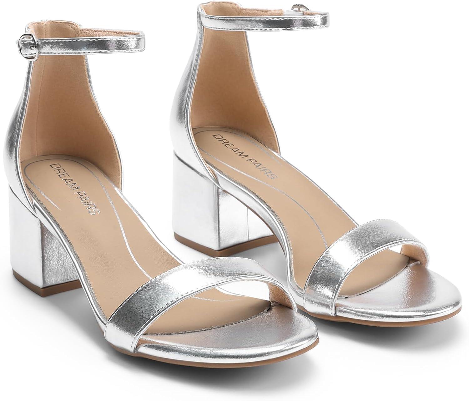 imageDREAM PAIRS Womens LowChunk Low Heel Pump SandalSilvermetallic