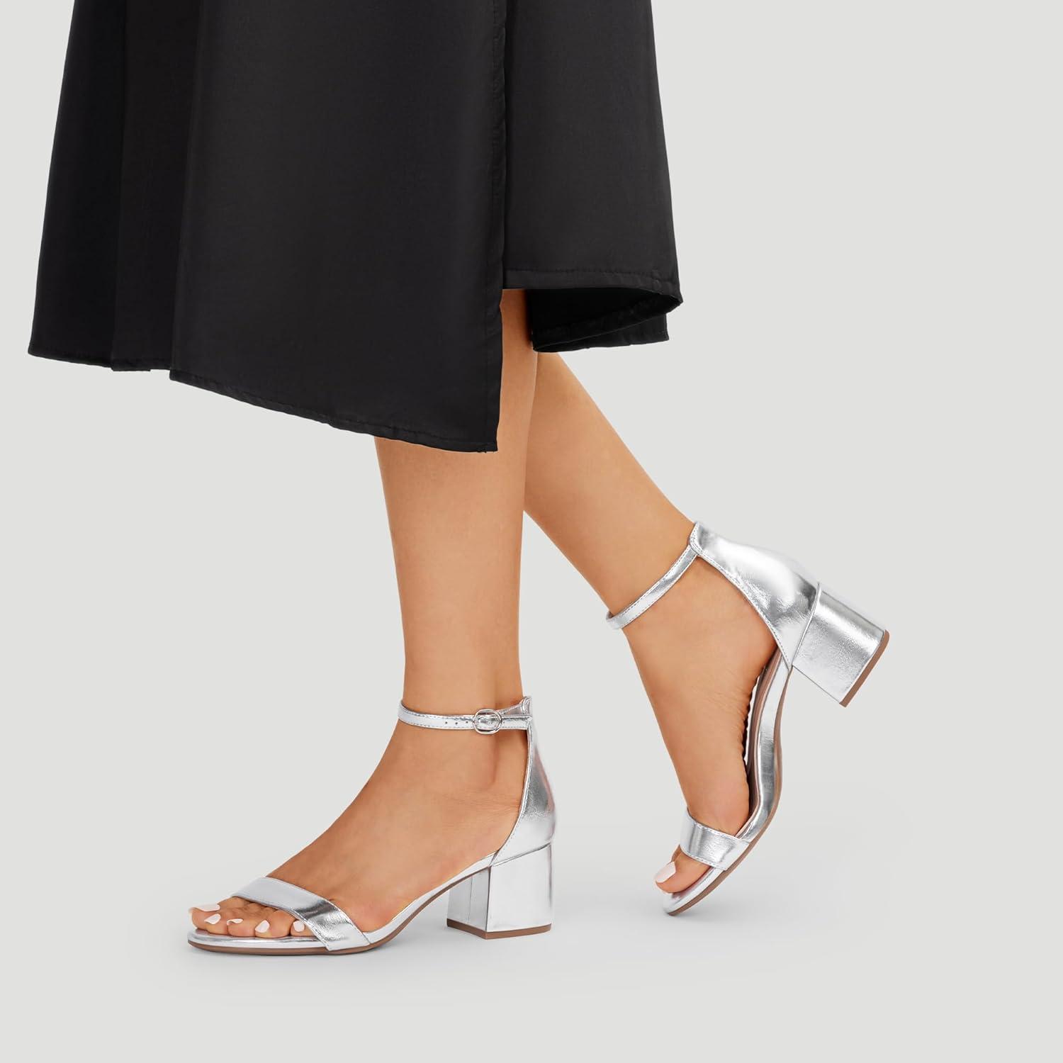 imageDREAM PAIRS Womens LowChunk Low Heel Pump SandalSilvermetallic
