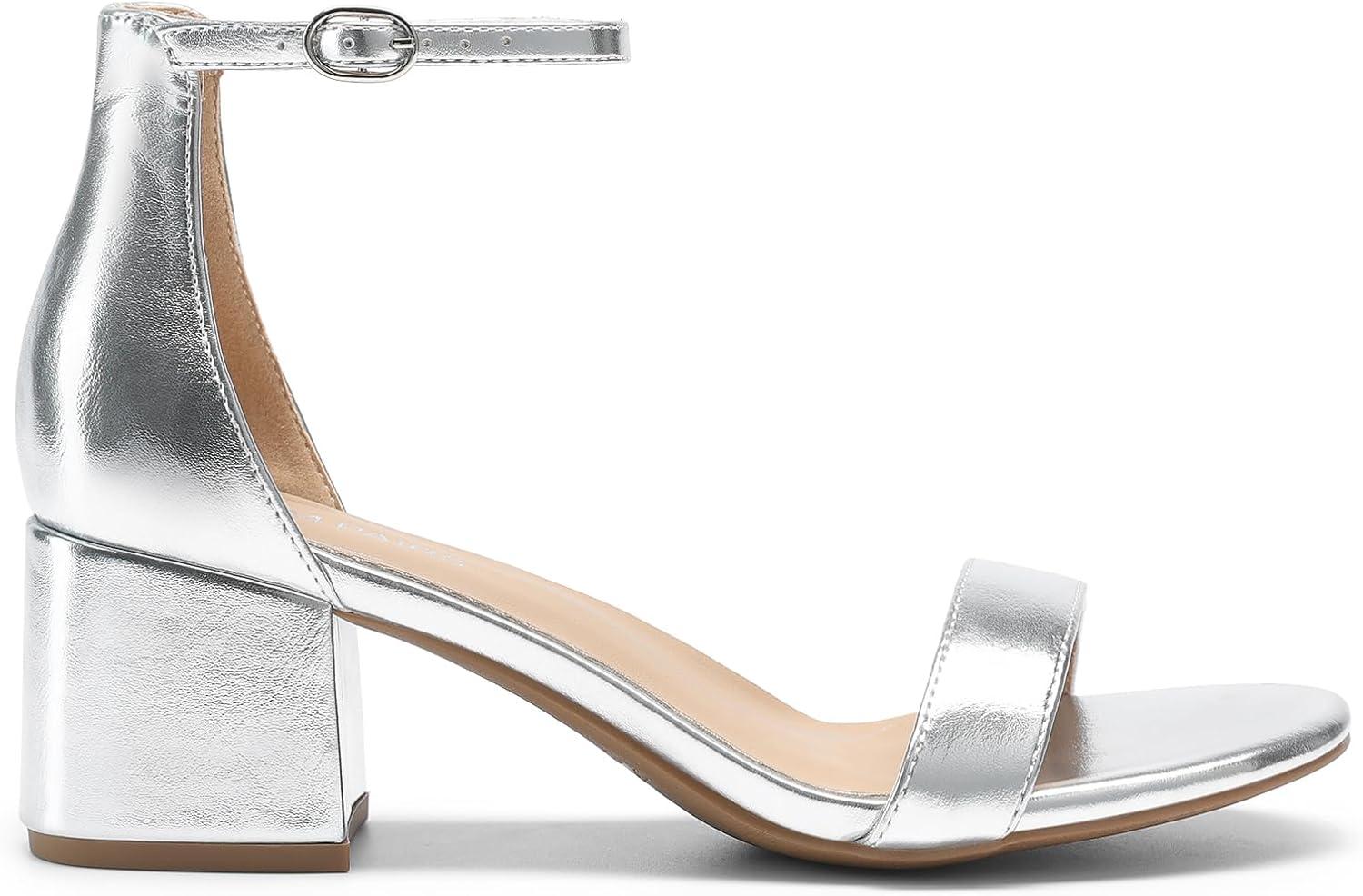 imageDREAM PAIRS Womens LowChunk Low Heel Pump SandalSilvermetallic