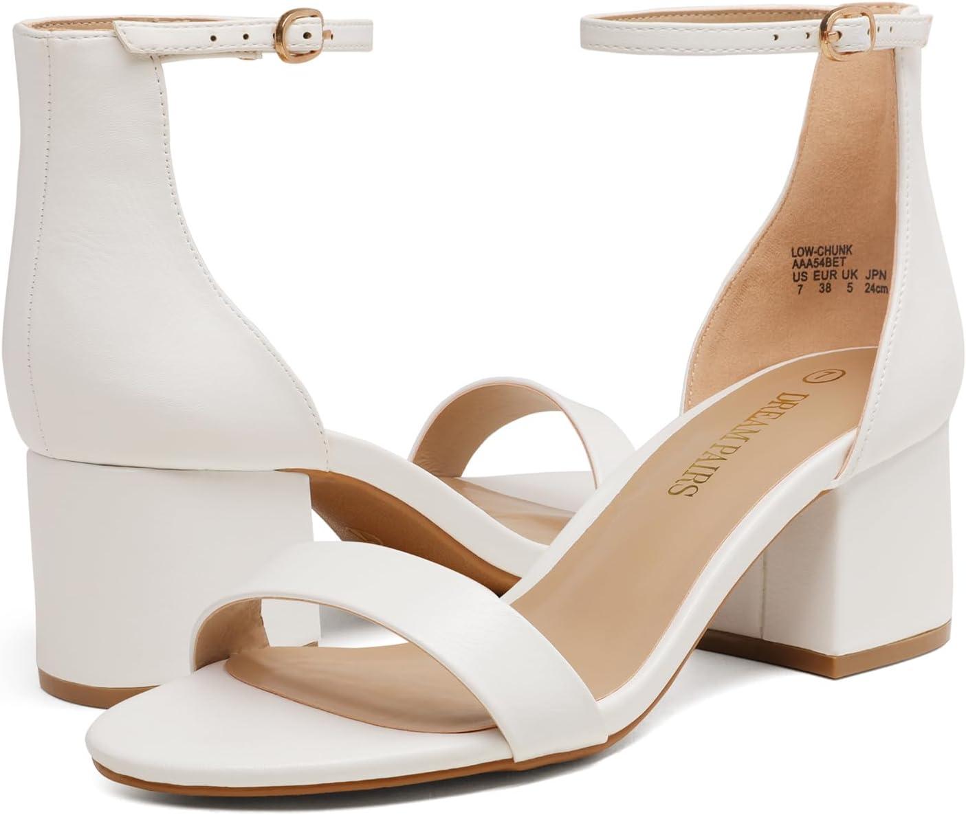 imageDREAM PAIRS Womens LowChunk Low Heel Pump SandalWhite